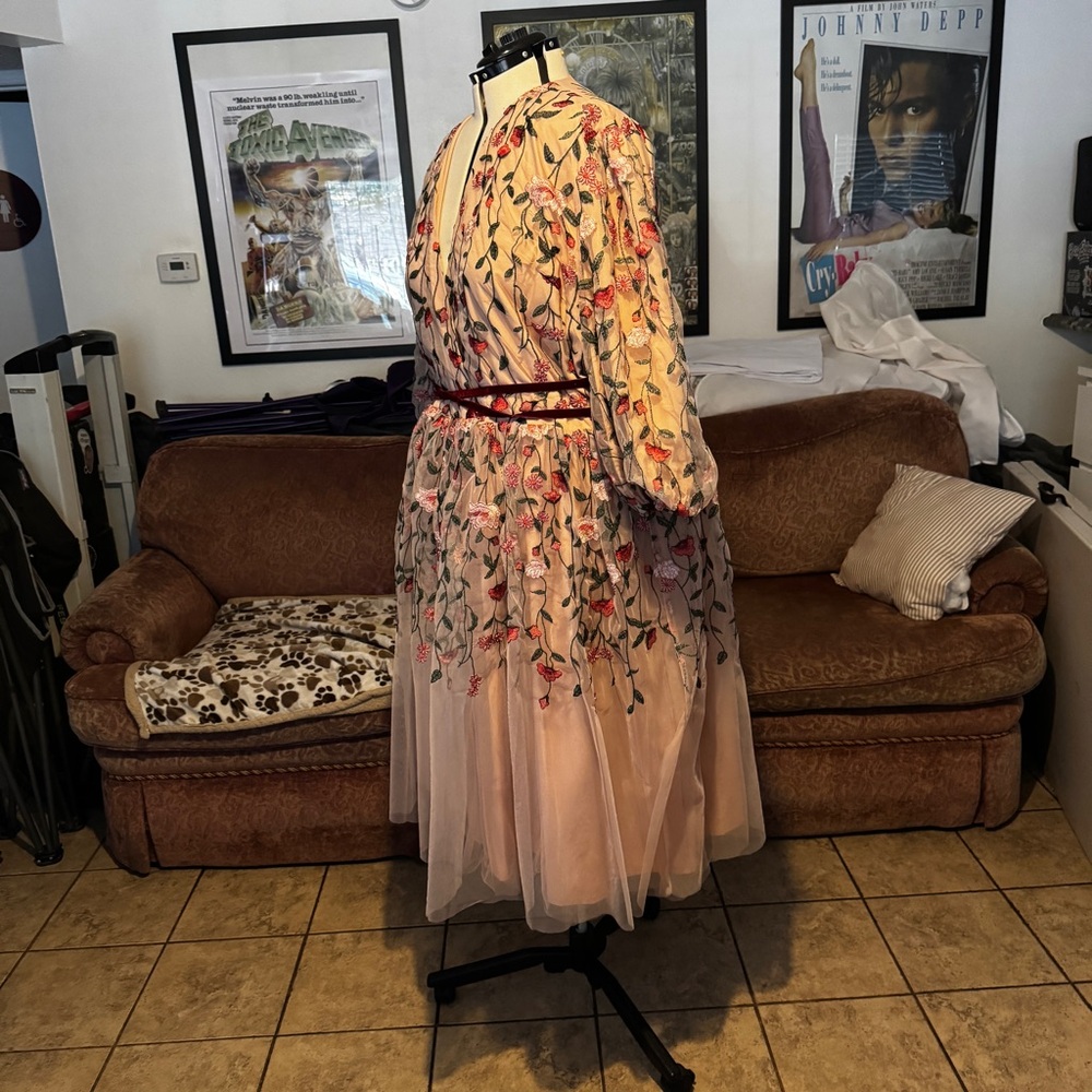 Embroidered Floral Tulle Dress in Blush Pink - Picture 4 of 5
